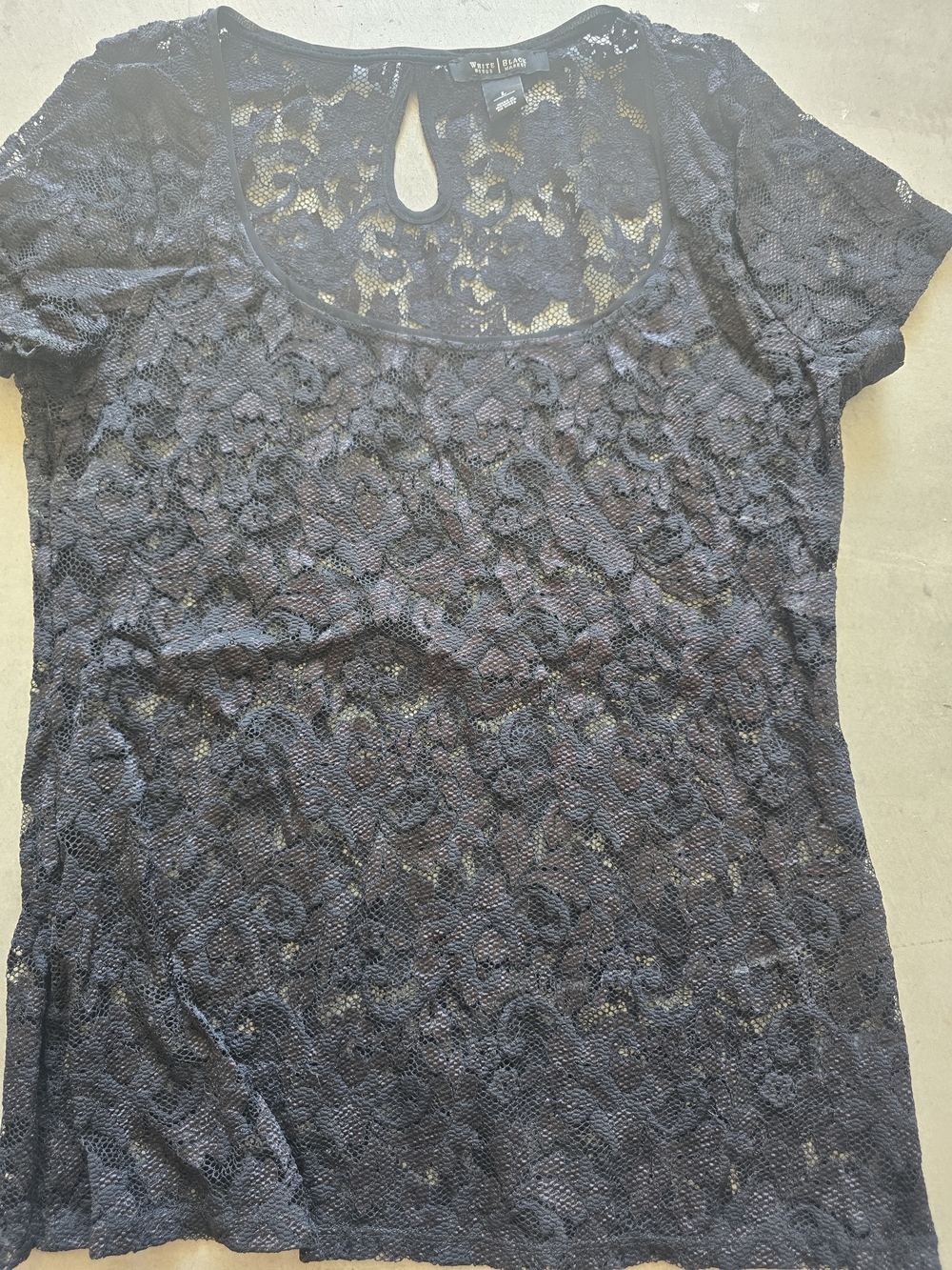 White House Black Market Black Lace Short Sleeve Shell